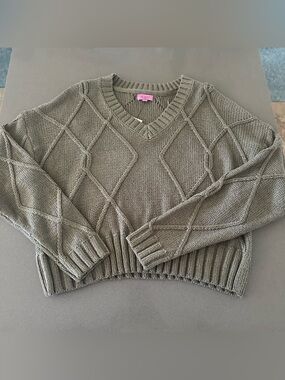 Mi Ami for Francesca’s Olive Cable Knit V Neck Sweater Medium NWT